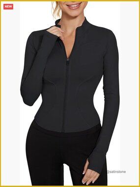 Lightweight Zip Up Cropped Athletic Jacket with Thumb Holes